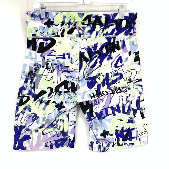 Calvin Klein Pull On Athletic Bike Shorts Womens Sz XL Multicolor Grafitti Logo - Picture 2 of 7
